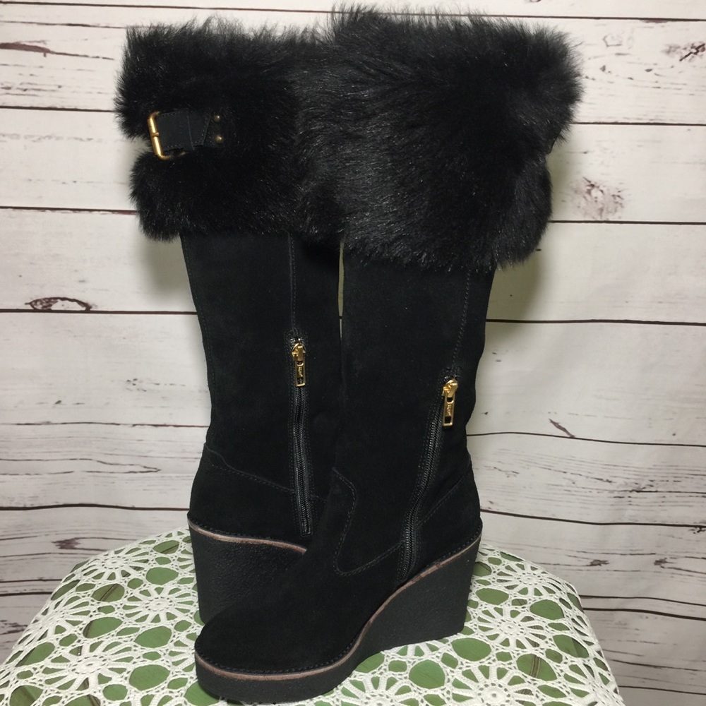 NIB UGG Valberg Black Suede Wedge Knee Boots